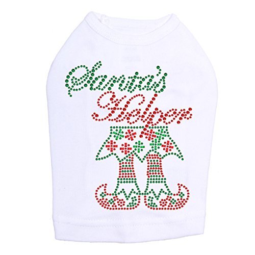 Santa's Helper - Bling Rhinestone Christmas Dog Shirt, L White
