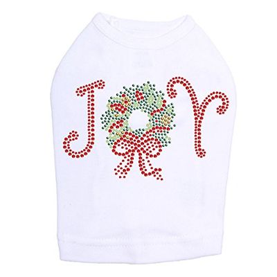 Joy Christmas Wreath - Bling Rhinestone Christmas Dog Shirt, 4XL White