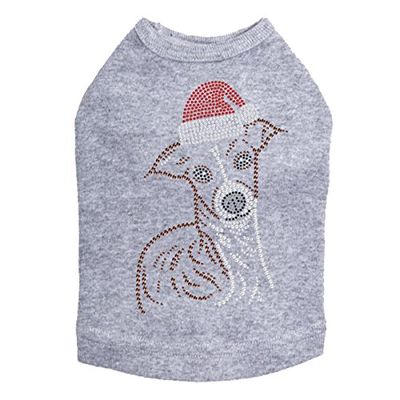 Italian Greyhound Face with Santa Hat - Bling Rhinestone Christmas Dog Shirt, 3XL Heather Gray