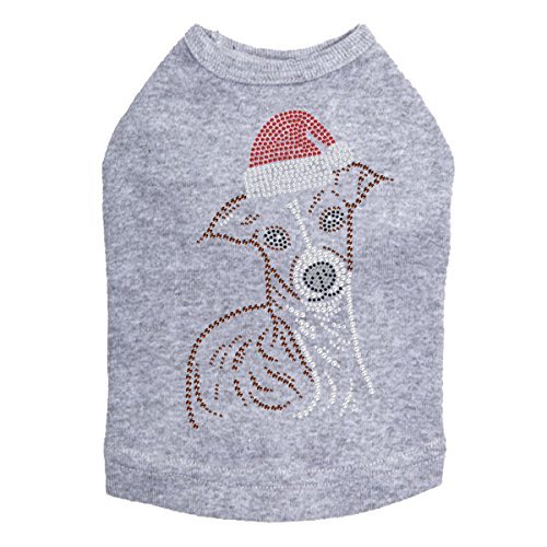 Italian Greyhound Face with Santa Hat - Bling Rhinestone Christmas Dog Shirt, 3XL Heather Gray