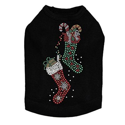 Christmas Stockings - Bling Rhinestone Christmas Dog Shirt, 2XL Black