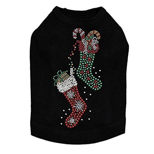 Christmas Stockings - Bling Rhinestone Christmas Dog Shirt, 2XL Black