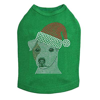 Jack Russell Terrier with Santa Hat - Bling Rhinestone Christmas Dog Shirt, L Kelly Green
