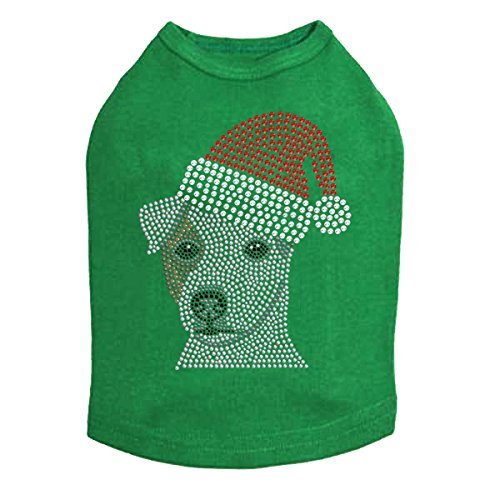 Jack Russell Terrier with Santa Hat - Bling Rhinestone Christmas Dog Shirt, L Kelly Green