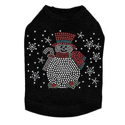 Snowman with Snowflakes & Candy Canes - Bling Rhinestone Christmas Dog Shirt, 4XL Black