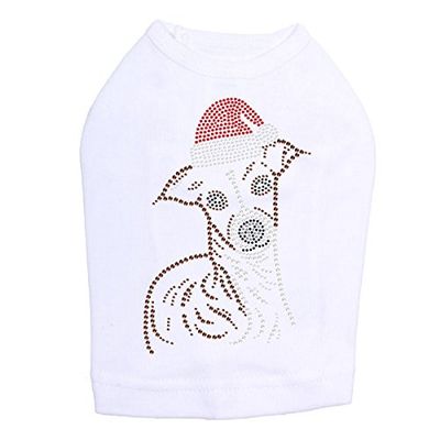 Italian Greyhound Face with Santa Hat - Bling Rhinestone Christmas Dog Shirt, 4XL White