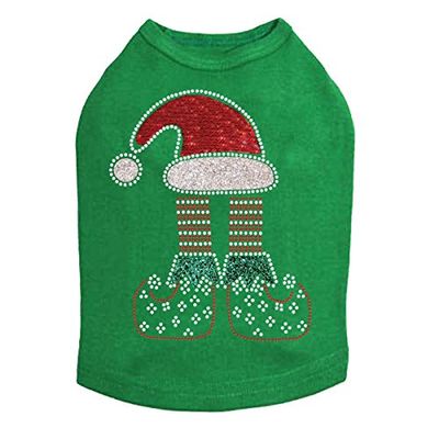 Christmas Elf - Bling Rhinestone Christmas Dog Shirt, 2XL Kelly Green