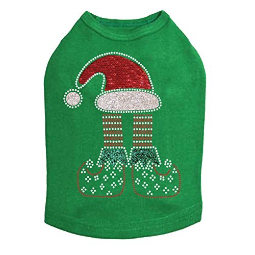 Christmas Elf - Bling Rhinestone Christmas Dog Shirt, 2XL Kelly Green