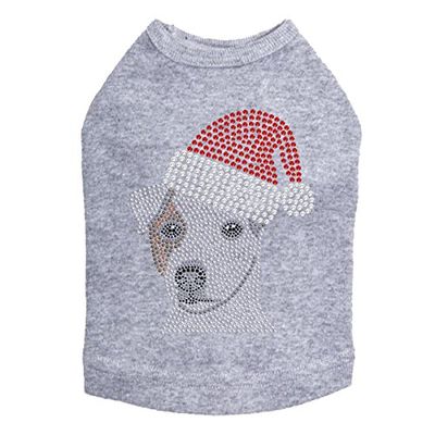 Jack Russell Terrier with Santa Hat - Bling Rhinestone Christmas Dog Shirt, 2XL Heather Gray