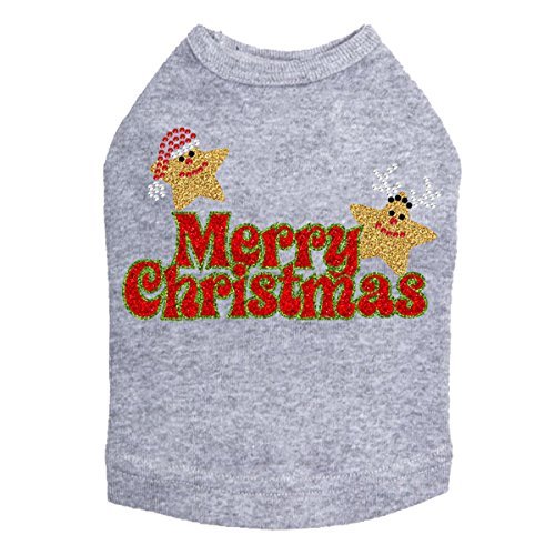 Merry Christmas Glitter Stars - Bling Rhinestone Christmas Dog Shirt, XL Heather Gray