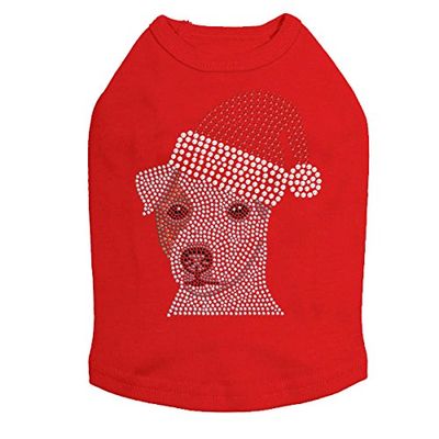 Jack Russell Terrier with Santa Hat - Bling Rhinestone Christmas Dog Shirt, 2XL Red