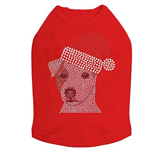 Jack Russell Terrier with Santa Hat - Bling Rhinestone Christmas Dog Shirt, 2XL Red