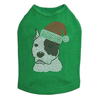 Pit Bull with Santa Hat - Bling Rhinestone Christmas Dog Shirt, 2XL Kelly Green