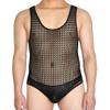 Men's Hollow Lace Leotards Bikini Briefs Bottom Vest Jacquard Male Bodysuit Black M view 1