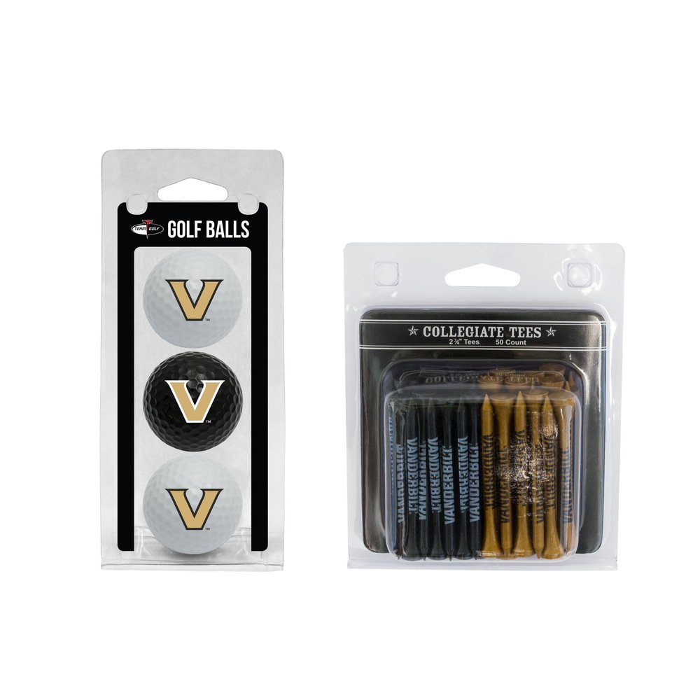 Team Golf NCAA Vanderbilt Commodores 3 Golf Balls and 50 Golf Tees Logo Imprinted Golf Balls (3 Count) & 2-3/4" Regulation Golf Tees (50 Count), Multi Colored