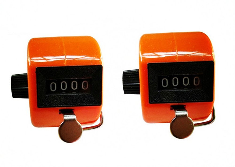 Jackie Pack of 2 Handheld 4 Digit Number Counter Mechanical Tally Lap Tracker Manual Clicker Orange