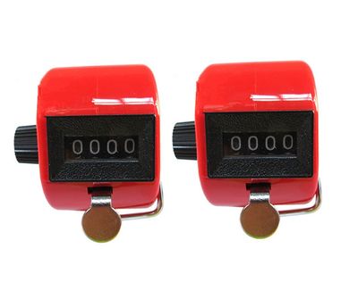 Jackie Pack of 2 Handheld 4 Digit Number Counter Mechanical Tally Lap Tracker Manual Clicker Red