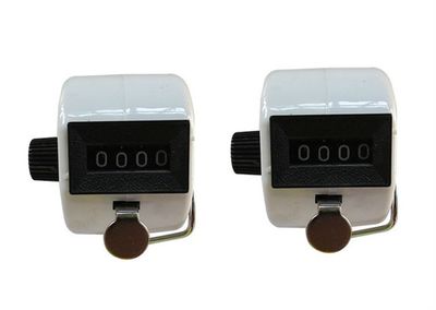 Jackie Pack of 2 Handheld 4 Digit Number Counter Mechanical Tally Lap Tracker Manual Clicker White