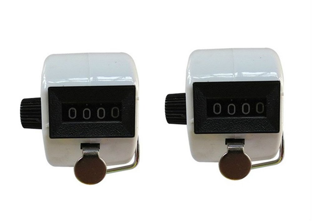 Jackie Pack of 2 Handheld 4 Digit Number Counter Mechanical Tally Lap Tracker Manual Clicker White