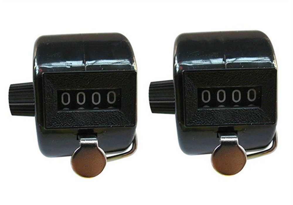 Jackie Pack of 2 Handheld 4 Digit Number Counter Mechanical Tally Lap Tracker Manual Clicker Black