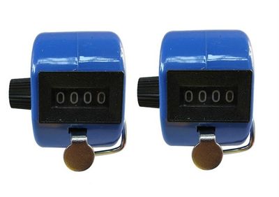 Jackie Pack of 2 Handheld 4 Digit Number Counter Mechanical Tally Lap Tracker Manual Clicker Blue