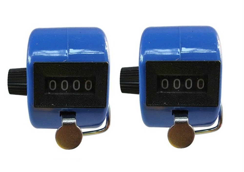 Jackie Pack of 2 Handheld 4 Digit Number Counter Mechanical Tally Lap Tracker Manual Clicker Blue