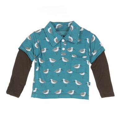 KicKee Pants Little Boys Long Sleeve Double Layer Polo Shirts, Bay Sandpiper, 2T