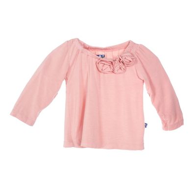 KicKee Pants Little Girls Long Sleeve Flower Tee, Blush, 3T