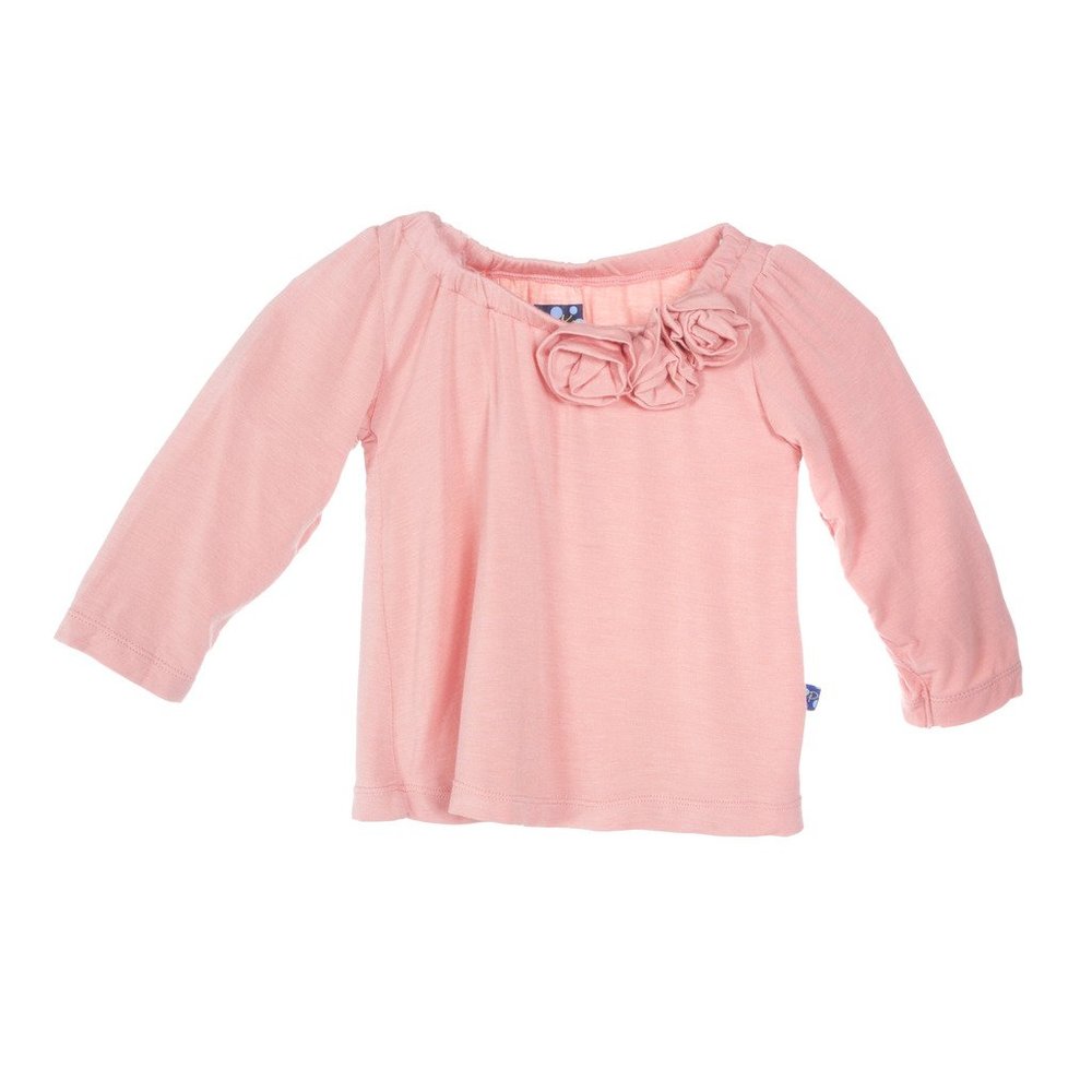KicKee Pants Little Girls Long Sleeve Flower Tee, Blush, 3T