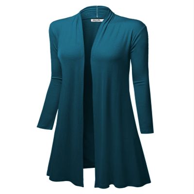 LL WSK1048 Women's Solid Casual Long Sleeve Open Front Long Cardigan XL Teal