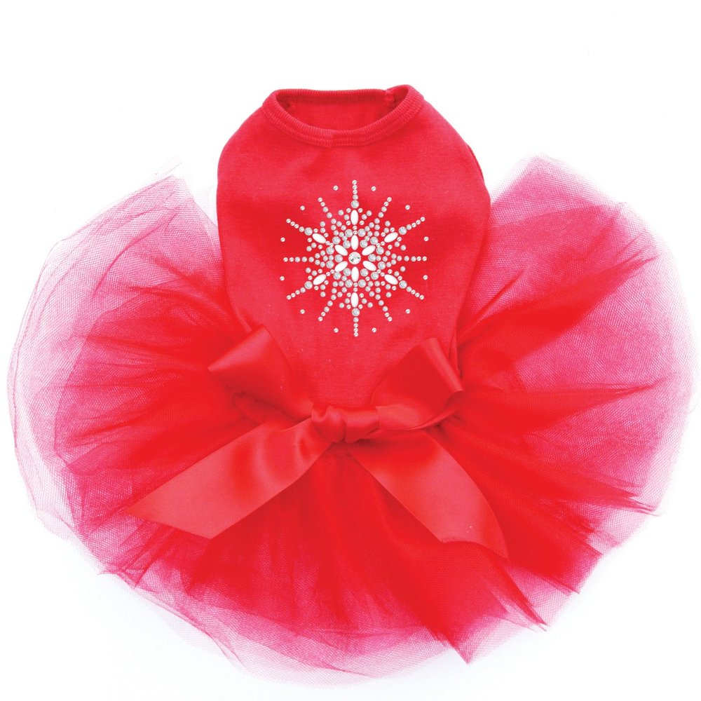 Snowflake #2 - Bling Rhinestone Christmas Dog Tutu Dress, XL Red
