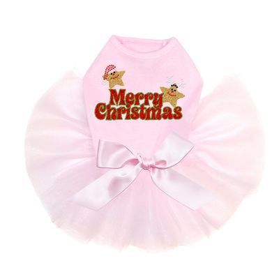 Merry Christmas Glitter Stars - Bling Rhinestone Christmas Dog Tutu Dress, S Pink
