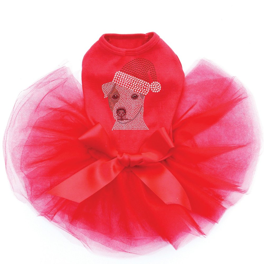 Jack Russell Terrier with Santa Hat - Bling Rhinestone Christmas Dog Tutu Dress, XL Red