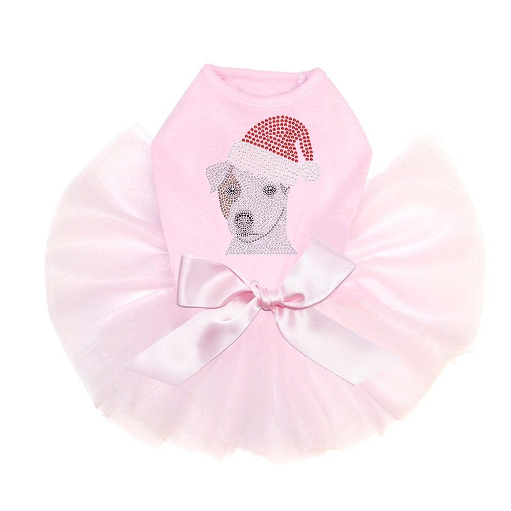 Jack Russell Terrier with Santa Hat - Bling Rhinestone Christmas Dog tutu Dress, XL Pink