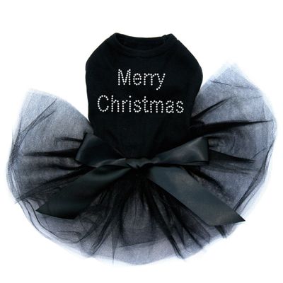 Merry Christmas - Bling Rhinestone Christmas Dog Tutu Dress, M Black