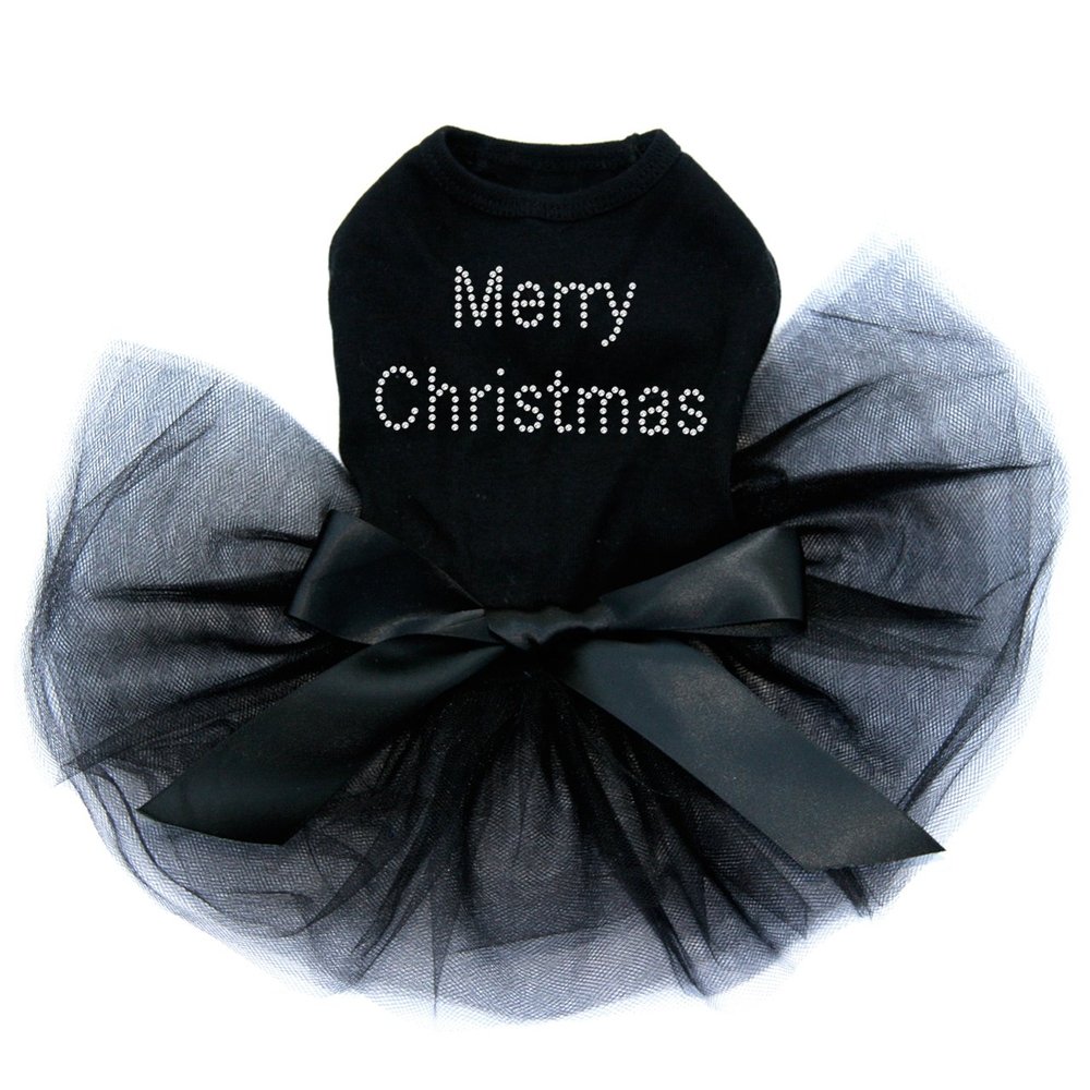 Merry Christmas - Bling Rhinestone Christmas Dog Tutu Dress, M Black