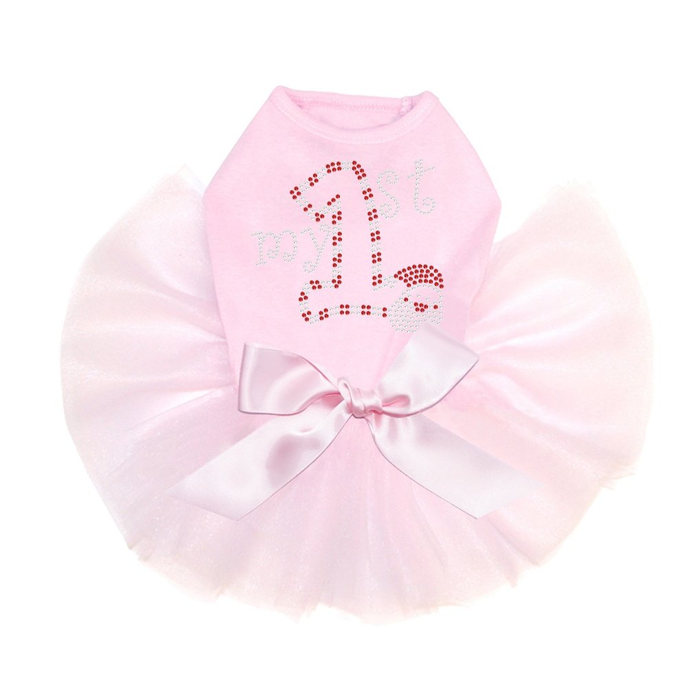 My First Christmas- Bling Rhinestone Christmas Dog Tutu Dress, 2XL Pink