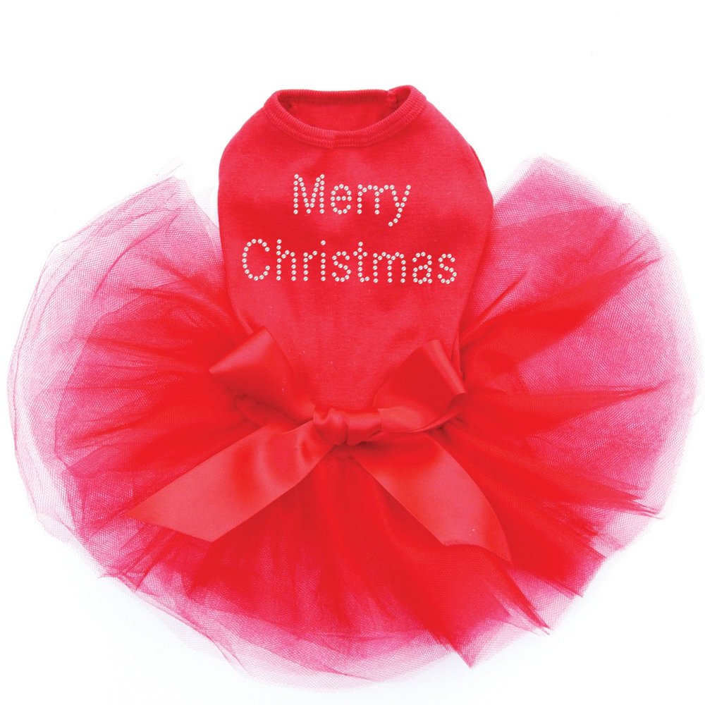 Merry Christmas - Bling Rhinestone Christmas Dog Tutu Dress, L Red