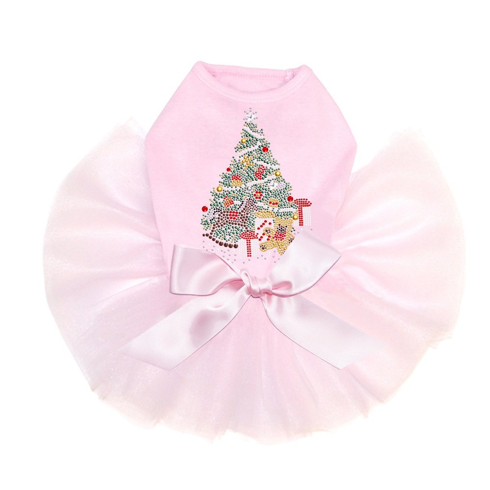 Christmas Tree #2 with Teddy Bear - Bling Rhinestone Christmas Dog Tutu Dress, 3XL Pink