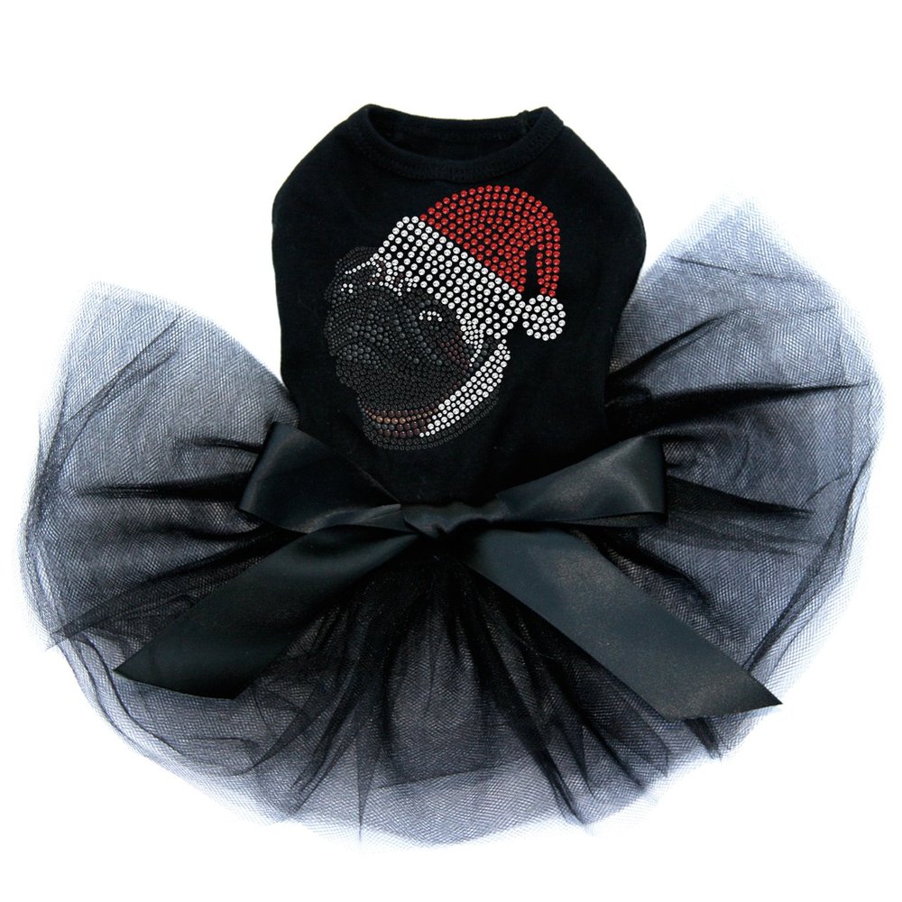 Pug with Santa Hat - Bling Rhinestone Christmas Dog Tutu Dress, XL Black