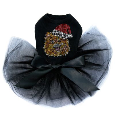 Pomeranian with Santa Hat - Bling Rhinestone Christmas Dog Tutu Dress, 2XL Black