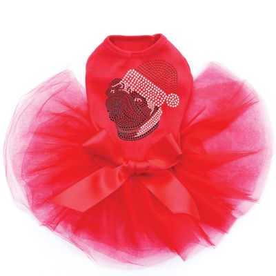 Pug with Santa Hat - Bling Rhinestone Christmas Dog Tutu Dress, 3XL Red