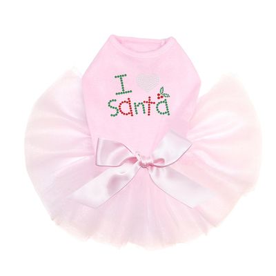 I Love Santa - Bling Rhinestone Christmas Dog Tutu Dress, XS Pink