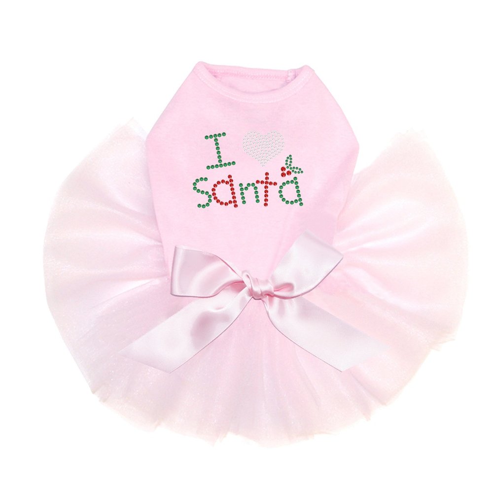 I Love Santa - Bling Rhinestone Christmas Dog Tutu Dress, XS Pink