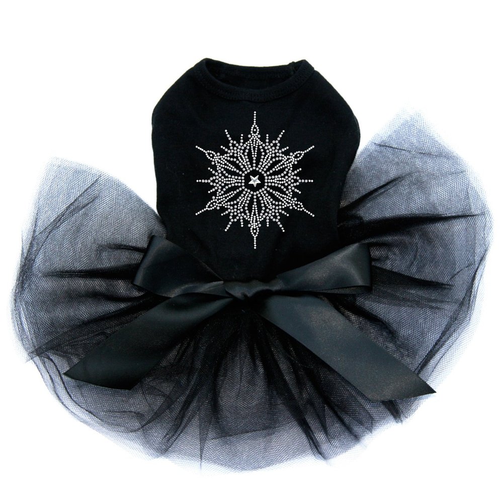 Snowflake #1 - Bling Rhinestone Christmas Dog Tutu Dress, XS Black