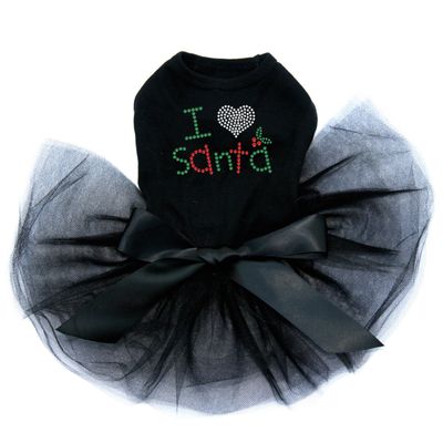 I Love Santa - Bling Rhinestone Christmas Dog Tutu Dress, 2XL Black
