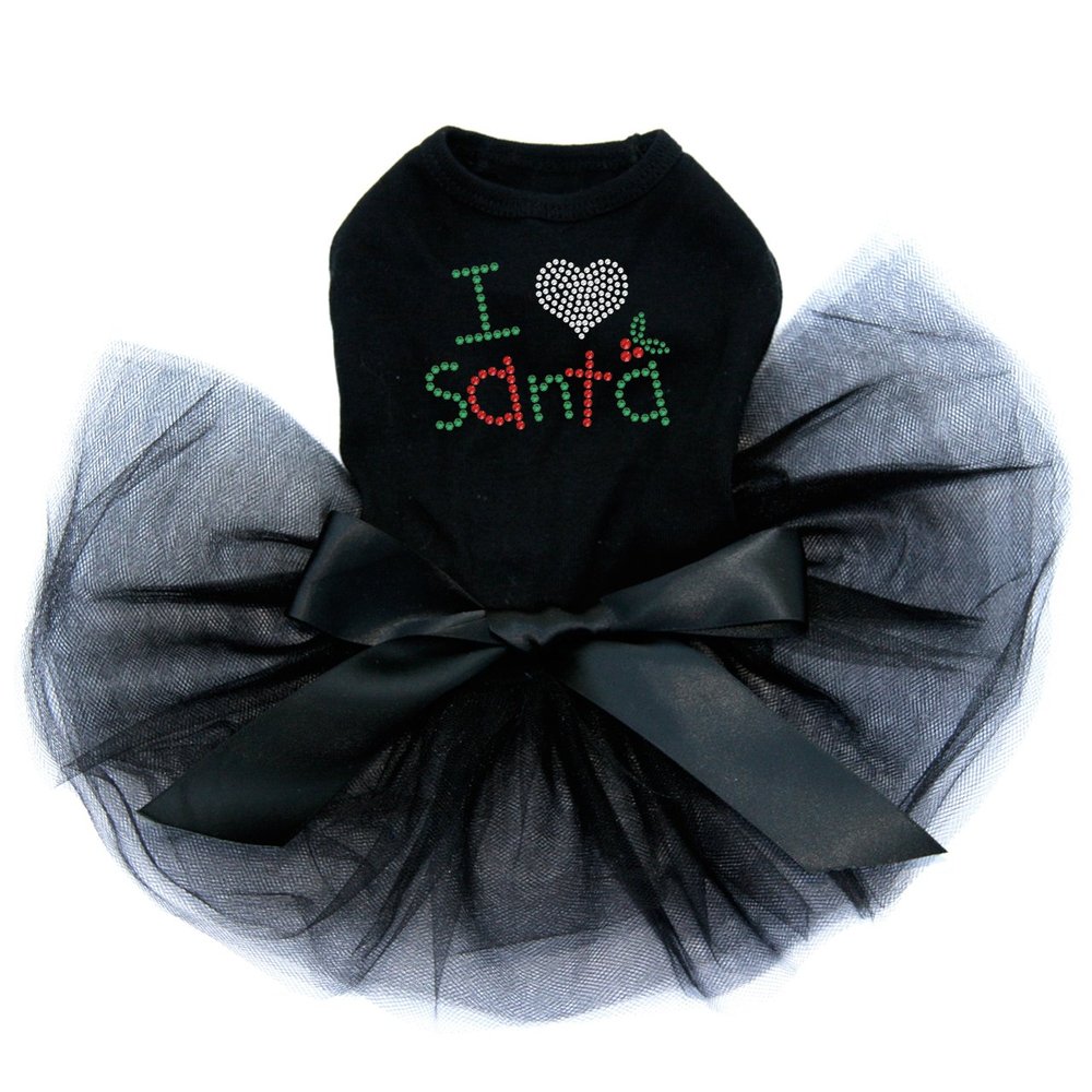 I Love Santa - Bling Rhinestone Christmas Dog Tutu Dress, 2XL Black