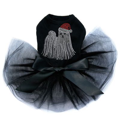 Maltese with Santa Hat - Bling Rhinestone Christmas Dog Tutu Dress, 3XL Black