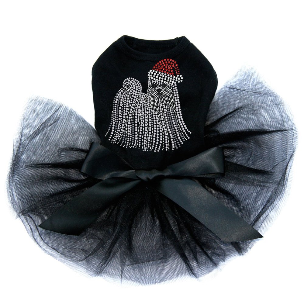 Maltese with Santa Hat - Bling Rhinestone Christmas Dog Tutu Dress, 3XL Black