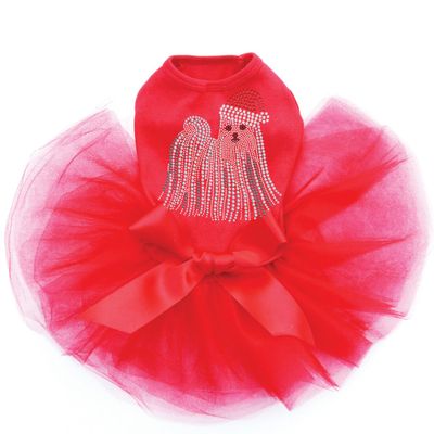 Maltese with Santa Hat - Bling Rhinestone Christmas Dog Tutu Dress, 3XL Red